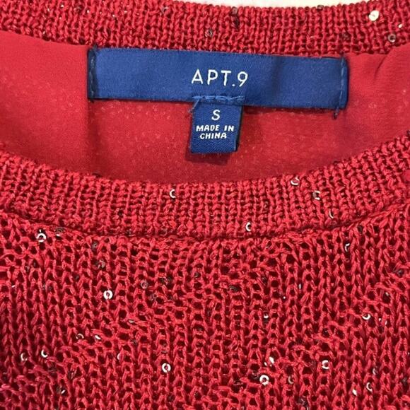 Apt 9 Red Sparkle Knit Sweater Women's Small Lined Asymmetrical Skirted Hem - Picture 3 of 6